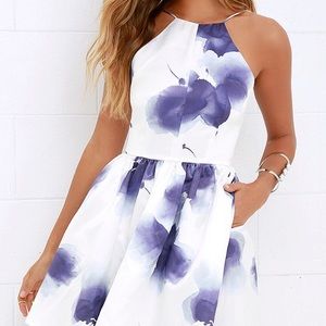 Purple and Ivory Floral Print Dress